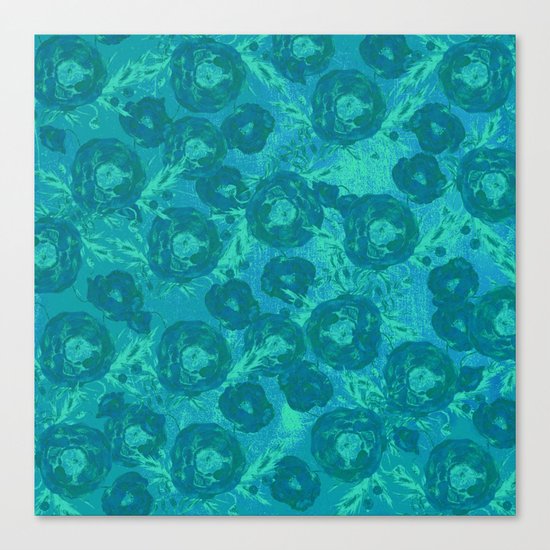 Abstract Poppy Pattern Blue Canvas Print