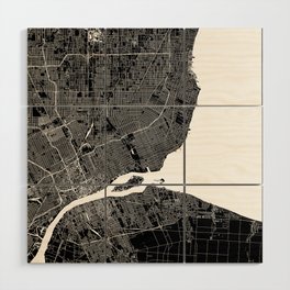 Detroit Black And White Map Wood Wall Art