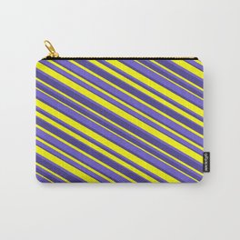 [ Thumbnail: Yellow, Slate Blue, and Dark Slate Blue Colored Lined/Striped Pattern Carry-All Pouch ]