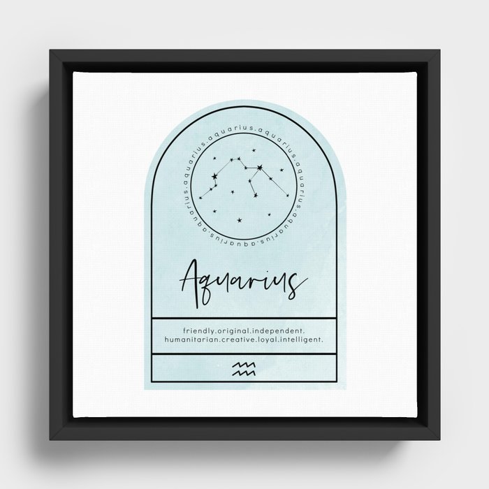 Aquarius Zodiac | Light Aqua Watercolor Framed Canvas