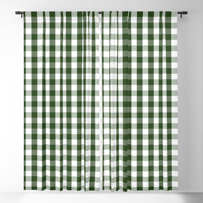 Dark Forest Green and White Gingham Check Blackout Curtain