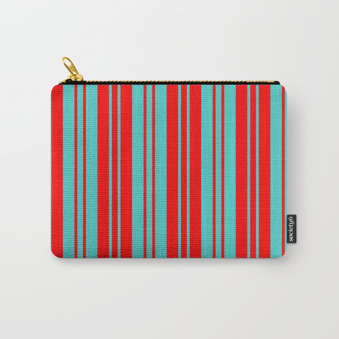 Turquoise & Red Colored Lines Pattern Carry-All Pouch