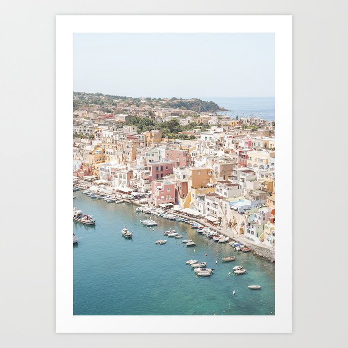 Procida Island Landscape Photo | Pastel Color Village Houses In Italy Art Print | Coastal Travel Photography Art Print