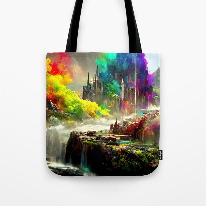 Medieval Town in a Fantasy Colorful World Tote Bag