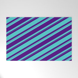 [ Thumbnail: Indigo & Turquoise Colored Striped/Lined Pattern Welcome Mat ]
