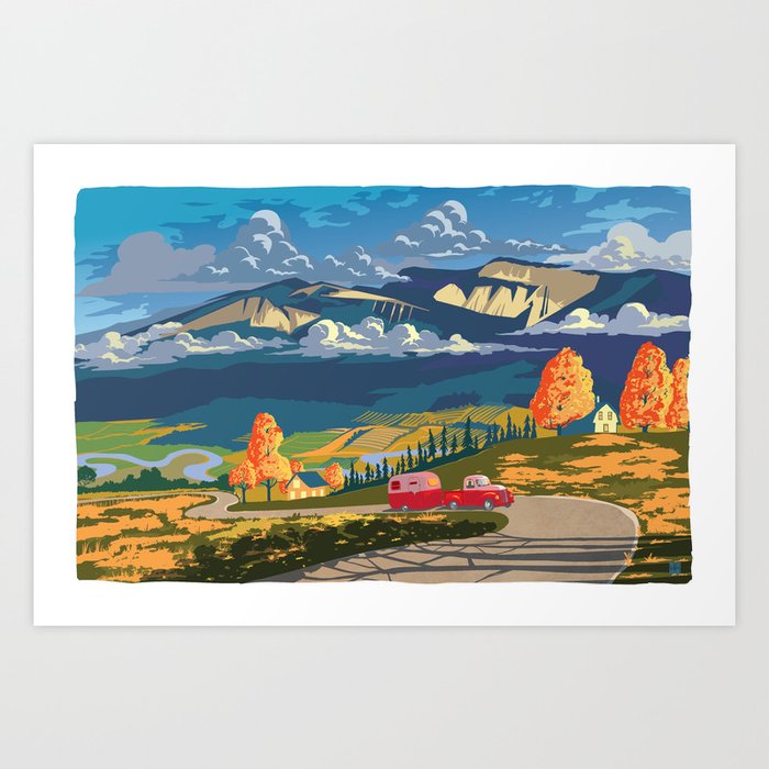 Retro Travel Autumn Landscape Illustration Art Print