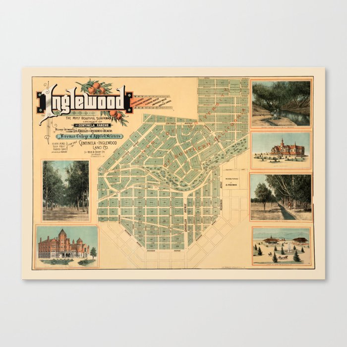 Map Of Inglewood 1885 Canvas Print by Vintage Maps & Prints  Society6