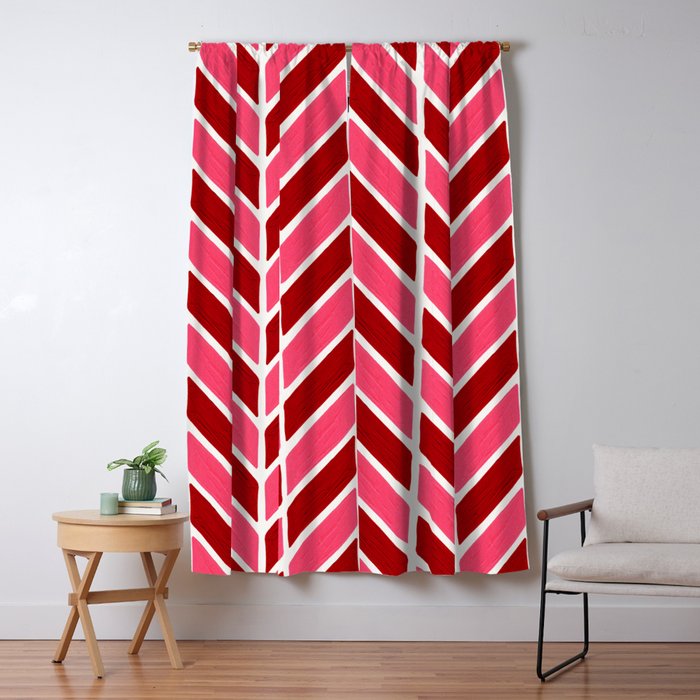 Herringbone Acrylic Red Pink Palette Blackout Curtain By