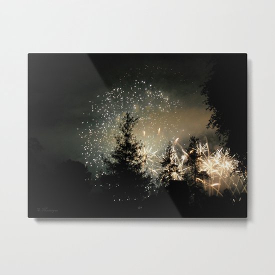 Forest Fireworks. © S. Montague. Metal Print