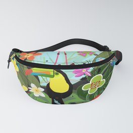Parrots, Toucan and Flamingo Tropical Birds Tropical Forest Pattern Fanny Pack