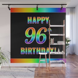 [ Thumbnail: Fun, Colorful, Rainbow Spectrum “HAPPY 96th BIRTHDAY!” Wall Mural ]