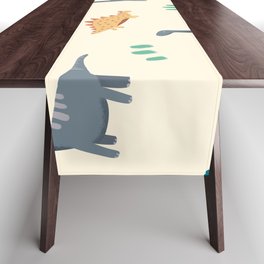 Cute Dinosaurs Print On Pastel Background Pattern Table Runner