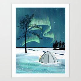 Camping under the northern lights Art Print