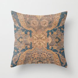 Persian Motif I // 17th Century Ornate Rose Gold Silver Royal Blue Yellow Flowery Accent Rug Pattern Throw Pillow