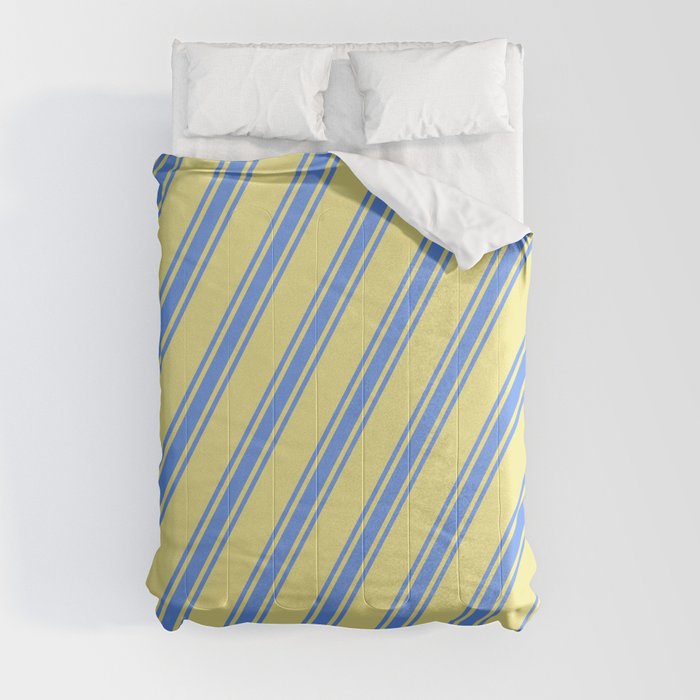 Tan & Cornflower Blue Colored Lines/Stripes Pattern Comforter