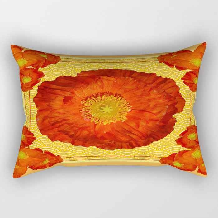 Orangy-Red Oriental Poppy Yellow-Red Pattern Art Rectangular Pillow