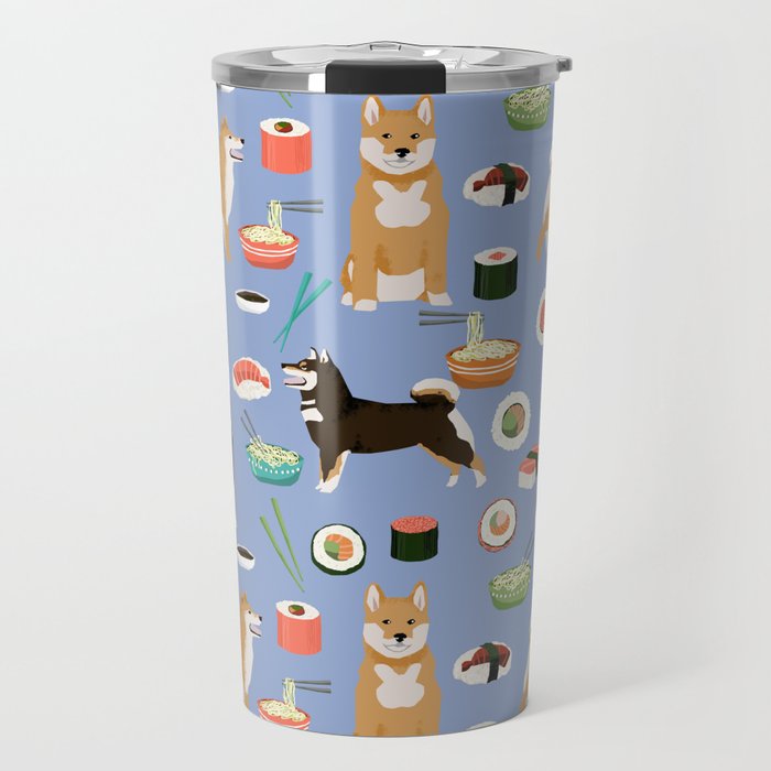 Shiba Inu Noodles Pho Food Cute Dog Art Sushi Dogs Pet Portrait Pattern Travel Mug