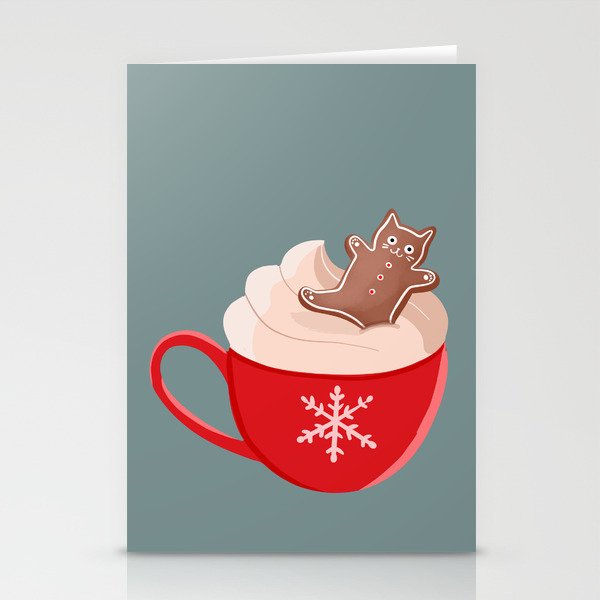 Hot Cocoa and Gingerbread Cat Stationery Cards
