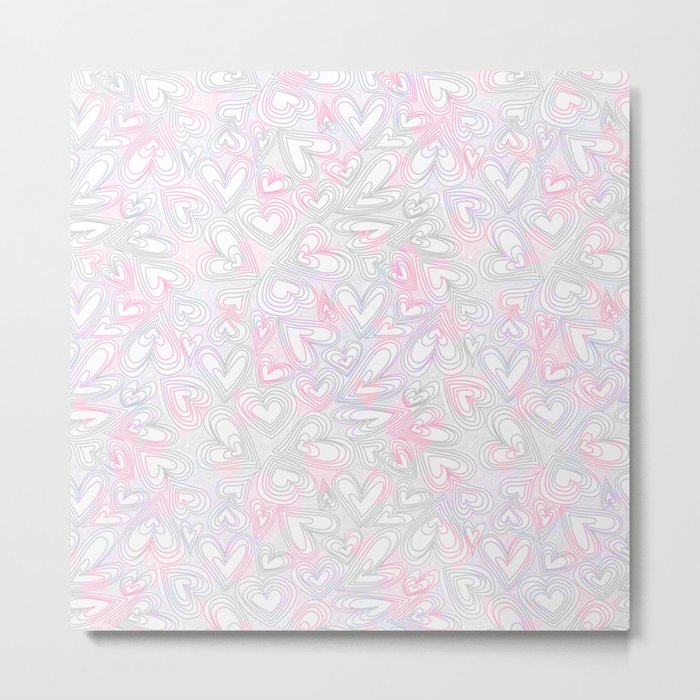 Abstract Gray Pink Lavender Valentine's Hearts Metal Print