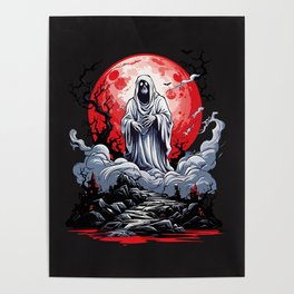 Halloween Scary Ghost Full Red Moon Poster
