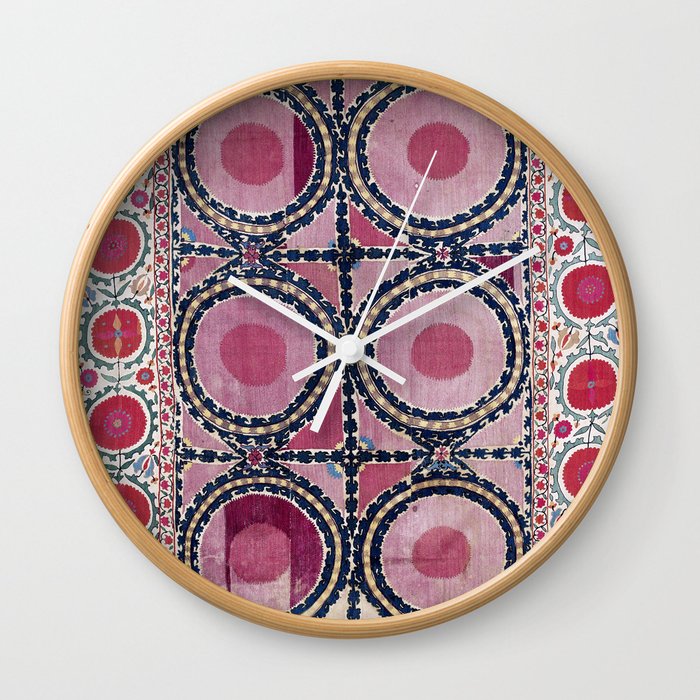 Tashkent Suzani Uzbekistan Floral Embroidery Print Wall Clock
