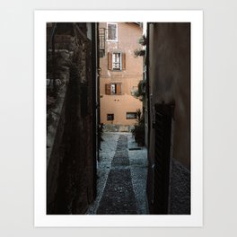 Italian Cobblestone Street Dark Alley | Italy Travel Photograph Art Print
