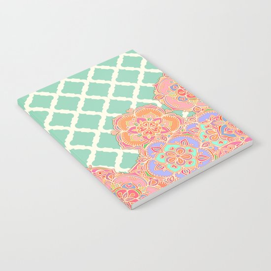 Floral Doodle on Mint Moroccan Lattice Notebook