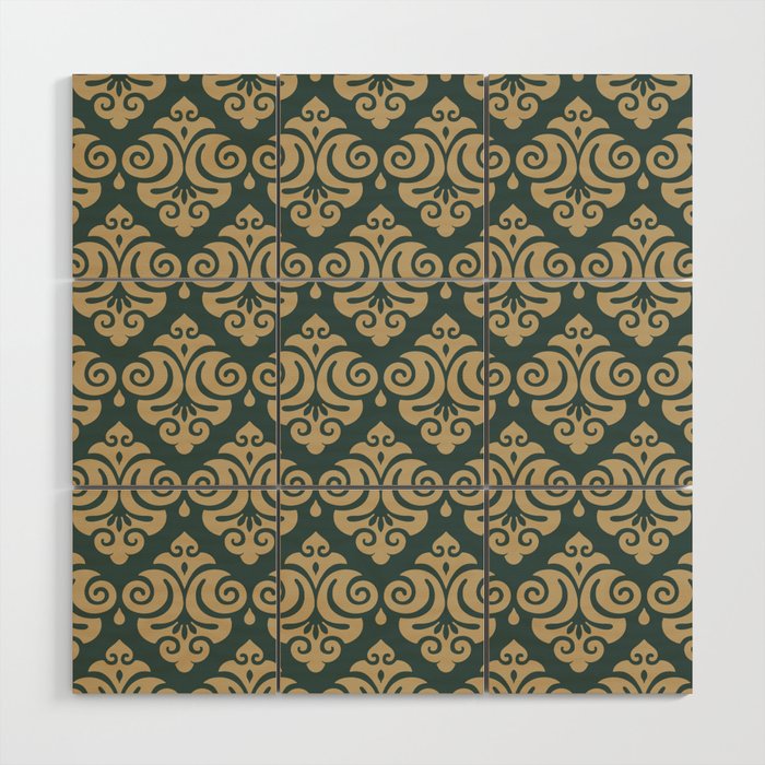 Victorian Modern Pattern in Forest Green and Gold Wood Wall Art