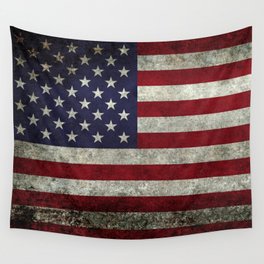 American Flag, Old Glory in dark worn grunge Wall Tapestry