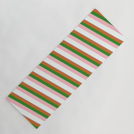 [ Thumbnail: Orchid, Chocolate, Forest Green, Light Pink & Mint Cream Colored Striped/Lined Pattern Yoga Mat ]