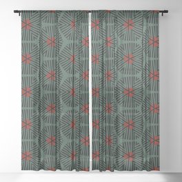 Red Green Geometric Design Sheer Curtain