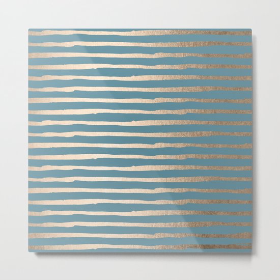 Abstract Stripes Gold Tropical Ocean Blue Metal Print