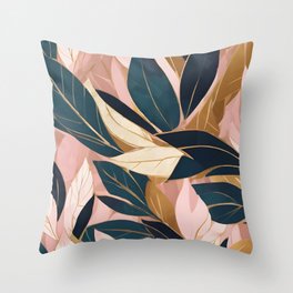 Blush Pink Gold Boho Trendy Leaves Collection Throw Pillow