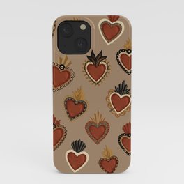 Vintage Mexican Sacred Hearts Pattern II by Akbaly iPhone Case