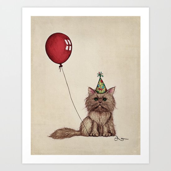 Balloon Love: Kitty Celebration Art Print