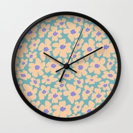 Retro Daisy - Turquoise, Very Peri, Pink, cream Wall Clock