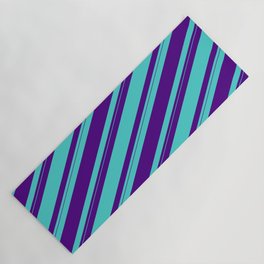 [ Thumbnail: Indigo & Turquoise Colored Striped/Lined Pattern Yoga Mat ]