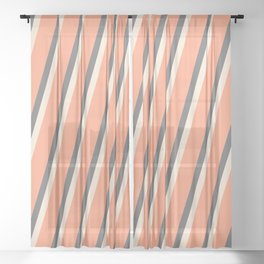 [ Thumbnail: Beige, Light Salmon, and Dim Grey Colored Lined Pattern Sheer Curtain ]