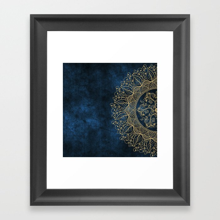 Mandaleaf - Blue gold Framed Art Print