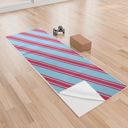 [ Thumbnail: Sky Blue & Crimson Colored Lines/Stripes Pattern Yoga Towel ]