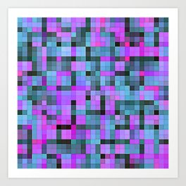 Hot Pink Purple Teal Pixels Art Print