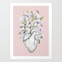 Floral Human Heart with Lily: Blooming Anatomy, Anatomical Art, Floral Lilies Light Pink Doctor Mother’s Day Gift Art Print