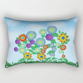 Bright Circular Flowers and Blue Sky Rectangular Pillow