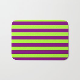 [ Thumbnail: Purple and Light Green Colored Lined Pattern Bath Mat ]