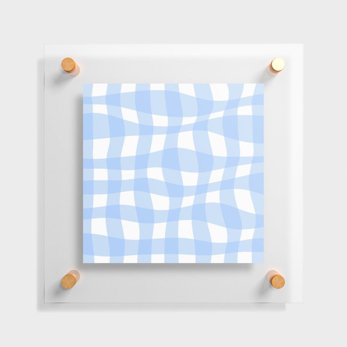 Warped Checkered Gingham Pattern (sky blue/white) Floating Acrylic Print