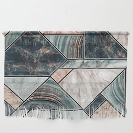Art Deco Teal + Rose Gold Abstract Marble Geometry Wall Hanging