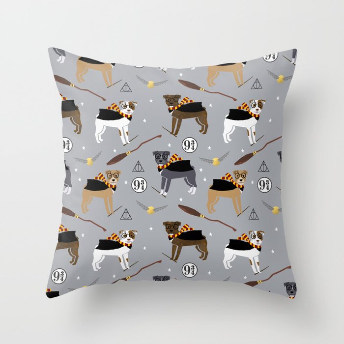 Pitbull witch wizard magic dog breed gifts Throw Pillow