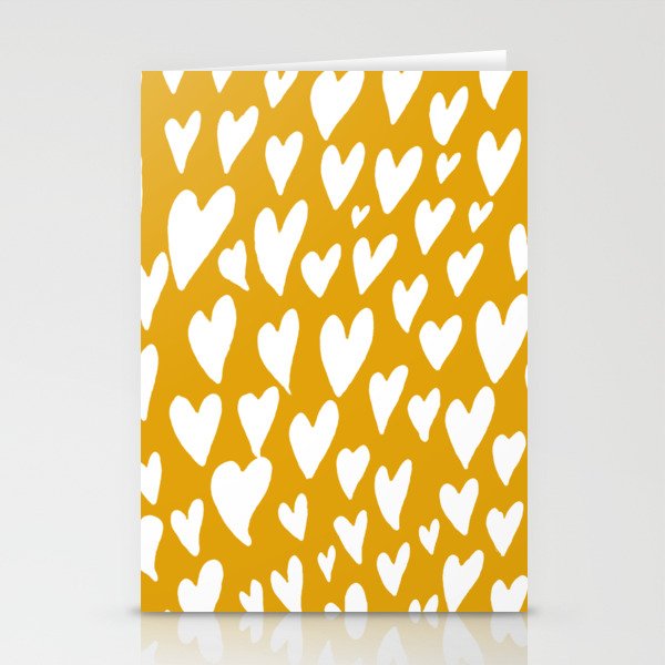 Valentines day hearts explosion - white on ochre Stationery Cards