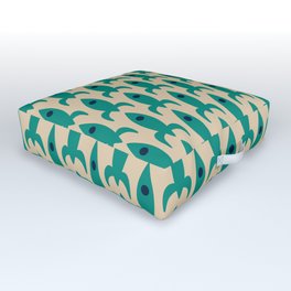 Space Age Rocket Ships - Atomic Age Mid-Century Modern Pattern in Teal and Mid Mod Beige Outdoor Floor Cushion