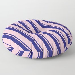 [ Thumbnail: Midnight Blue and Pink Colored Lined/Striped Pattern Floor Pillow ]
